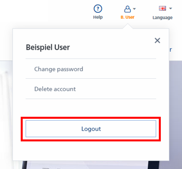 Gebruikersinterface met opties voor 'Wachtwoord wijzigen', 'Account verwijderen' en een opvallende 'Uitloggen'-knop.