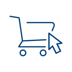 Winkelwagentje-symbool met een pijl die naar de wagen wijst, wat op online winkelen wijst.