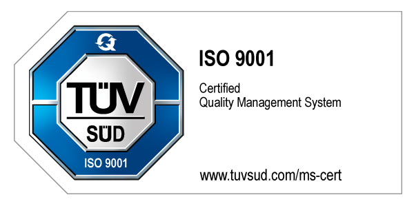 TÜV Süd ISO 9001-certificaat voor kwaliteitsmanagementsysteem. Website: www.tuvsud.com/ms-cert.