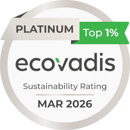 Platina-award van EcoVadis voor duurzaamheid, top 1% beoordeling, geldig tot maart 2026.