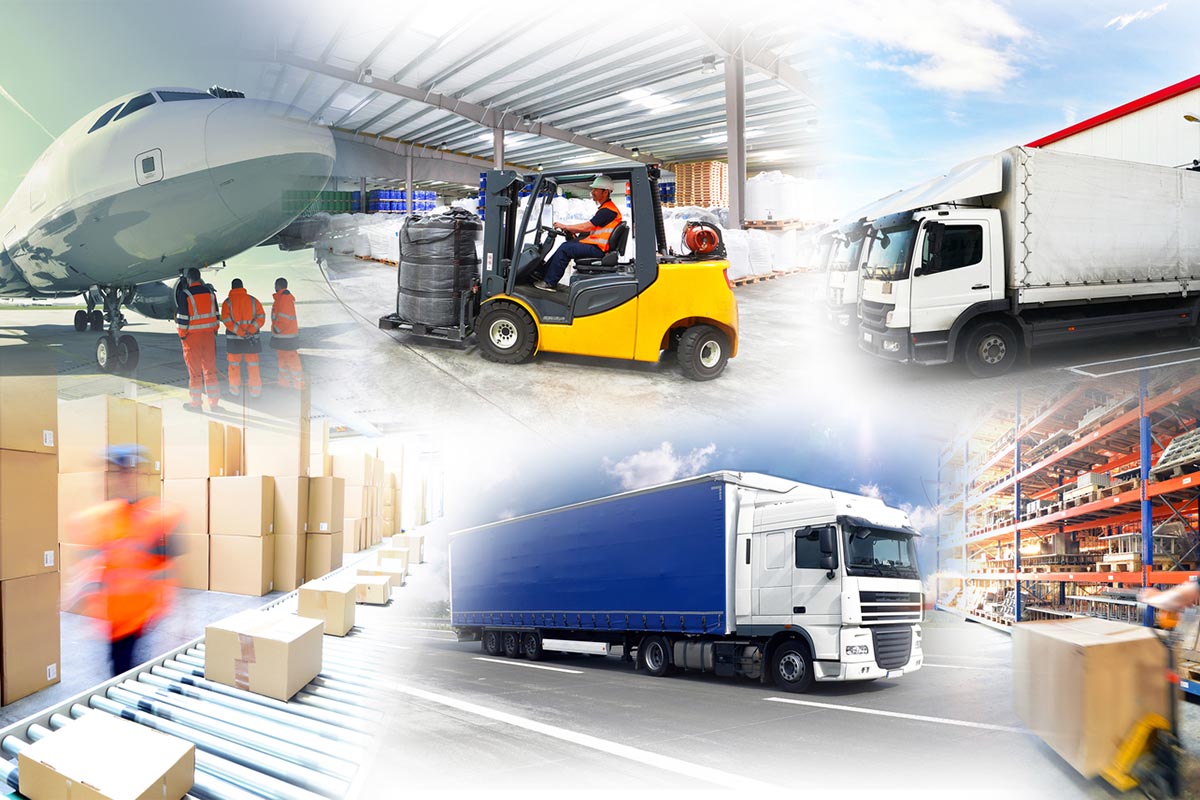 Collage: verschillende transportmiddelen in de logistiek