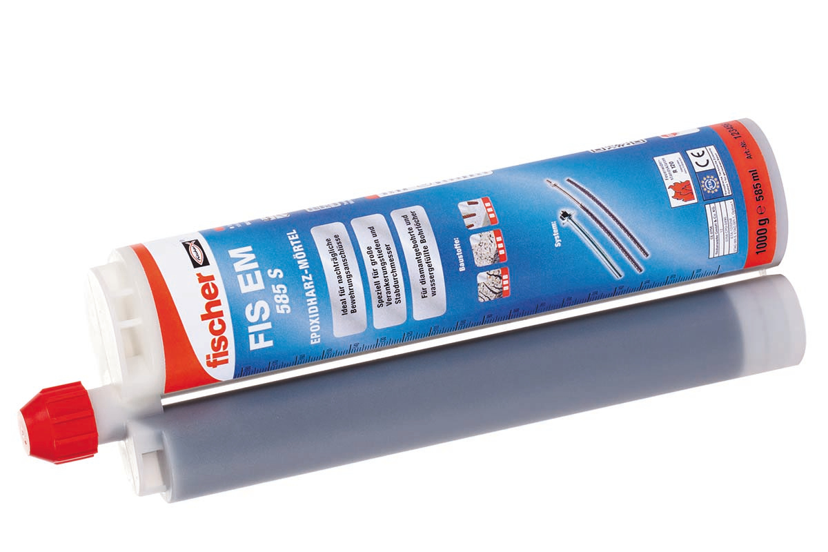 Kartusche Fischer Verbundmortel met gekleurd productlabel van HERMA