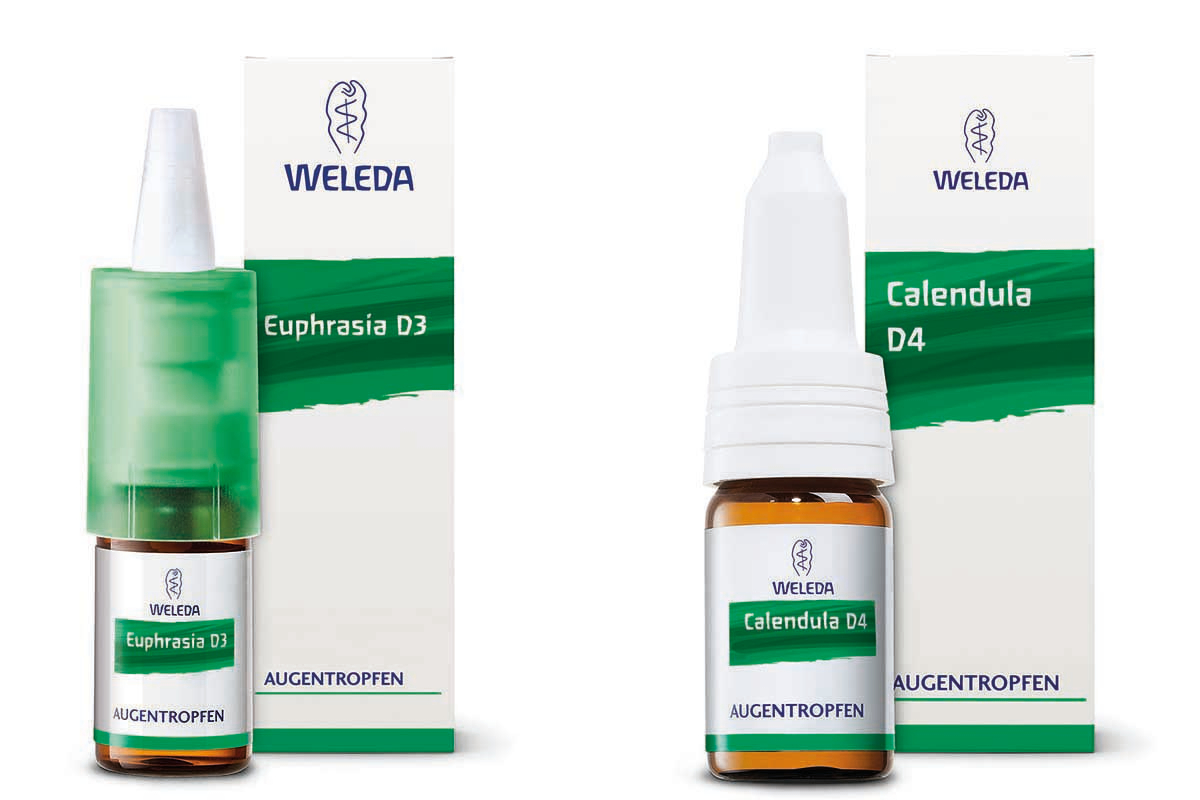 Weleda-producten Euphrasia en Calendula in flesjes
