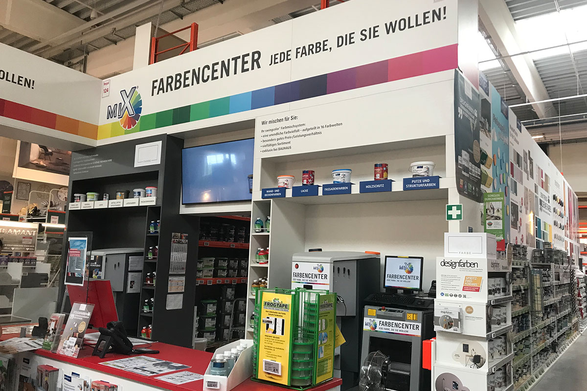 Oplossingen voor de bouwmaterialensector: Kleurenmengcentrum in de bouwmarkt