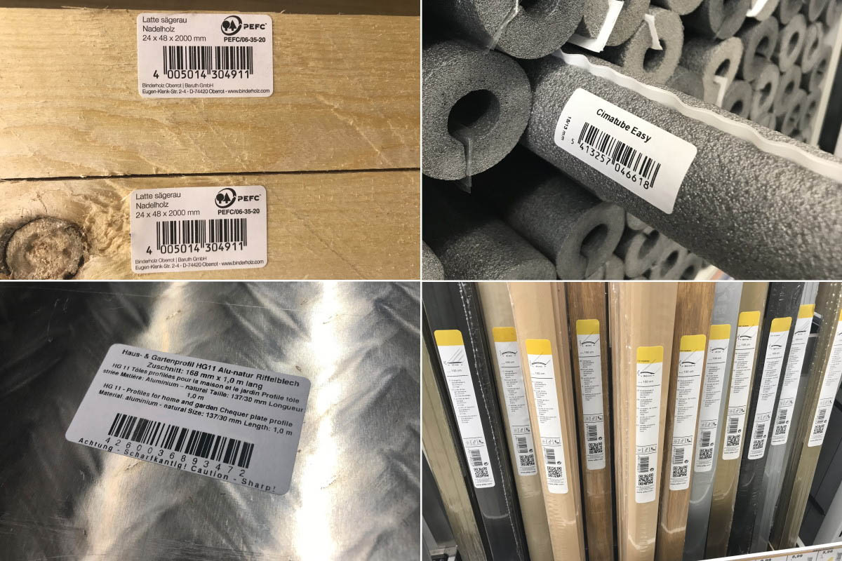 Oplossingen in de bouwmaterialensector: Productlabels met speciale eigenschappen voor moeilijke oppervlakken (hout, piepschuim, antislipplaat, krimpfolie)