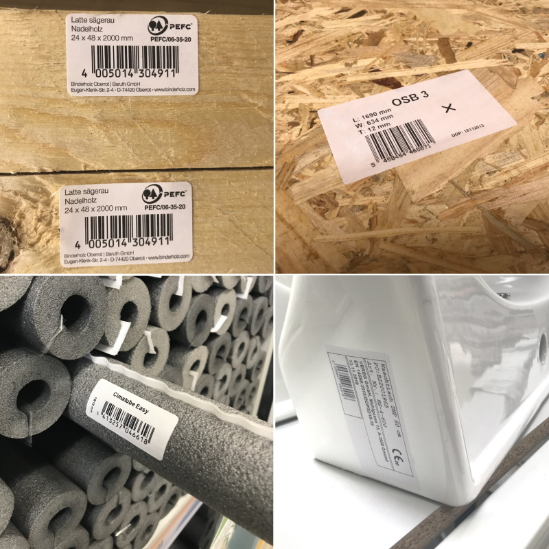 Oplossingen voor de bouwmaterialensector: productlabels met speciale eigenschappen voor moeilijke oppervlakken (hout, OSB-plaat, piepschuim, keramiek)
