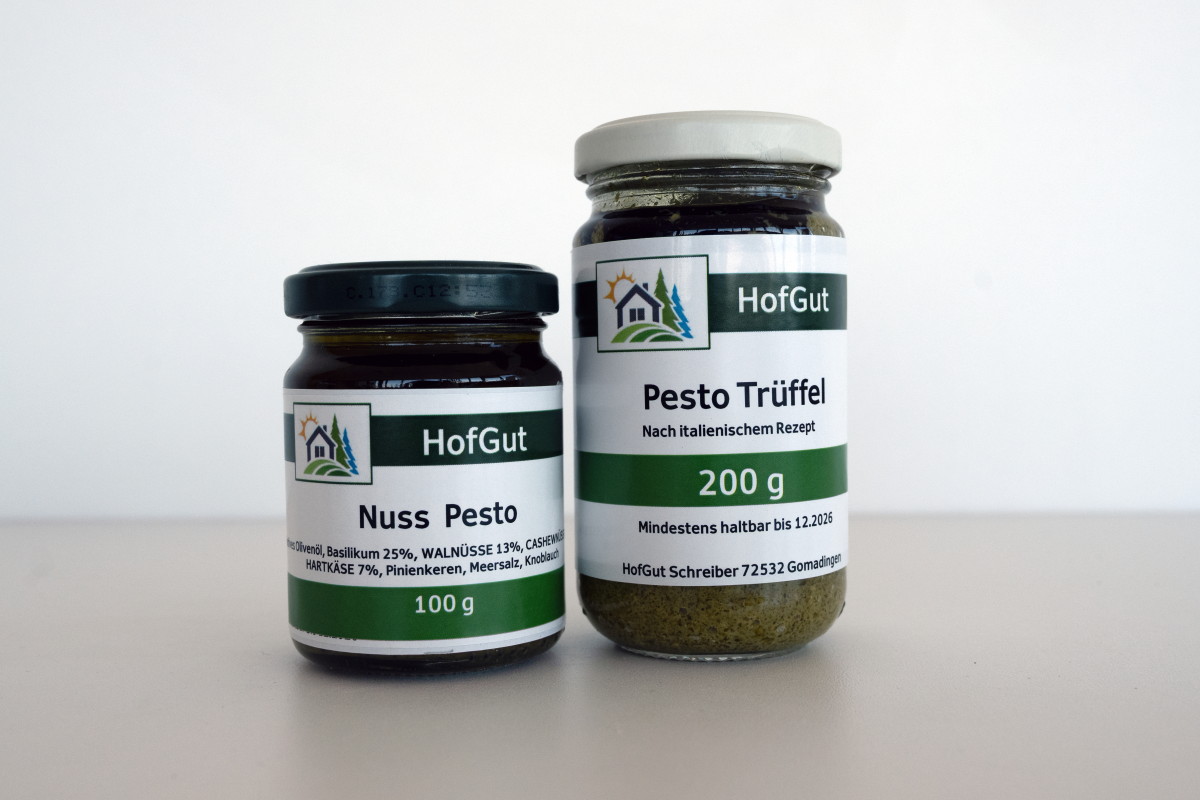 Rollabels in digitale druk online bestellen: Glazen etiketten op pesto, 2 glazen, lichte achtergrond