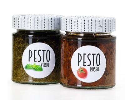 Etiketten voor pesto op glazen in de particuliere sector