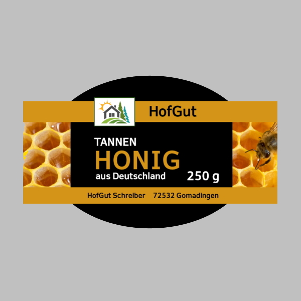 Rollabels online bestellen in digitale druk: Honinglabel in speciale vorm, grijze achtergrond