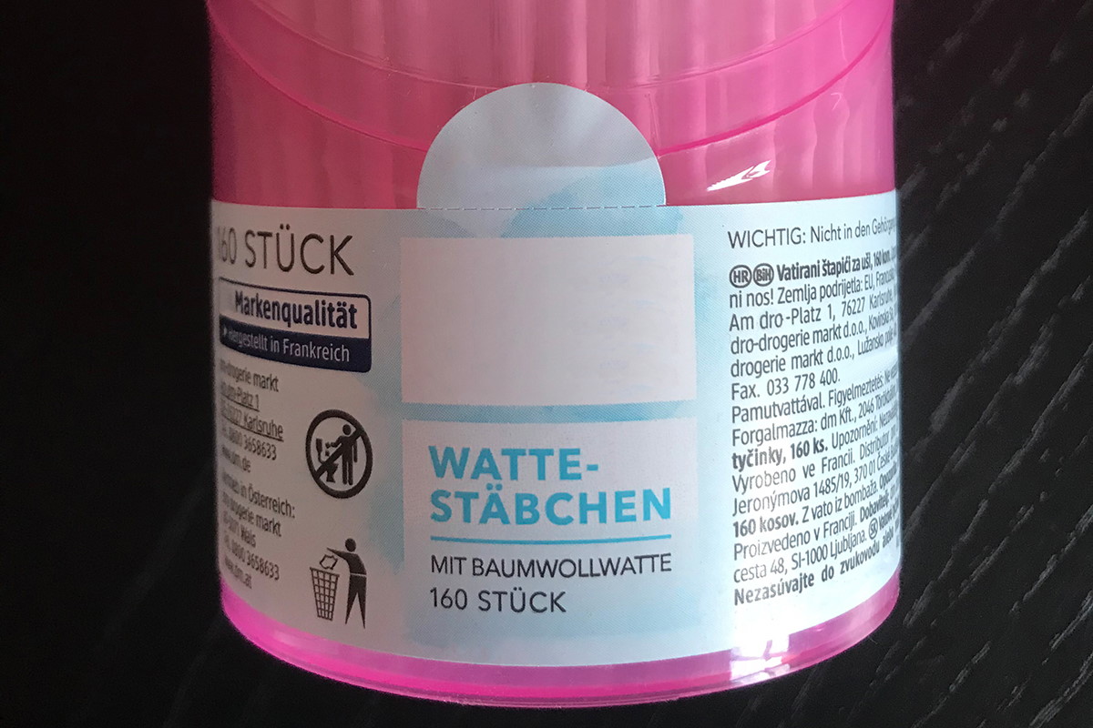 Two-in-one productlabel en sluitlabels, digitale druklabels in speciale vorm op wattenstaafjesdoos