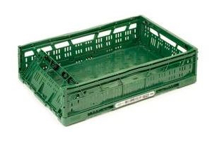 Groene herbruikbare container (opvouwbare doos), ideaal om te labelen met wash-off etiketten.