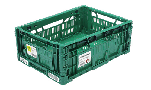 Groene herbruikbare container (met scharnierdeksel), ideaal voor labeling met afwasbare etiketten.