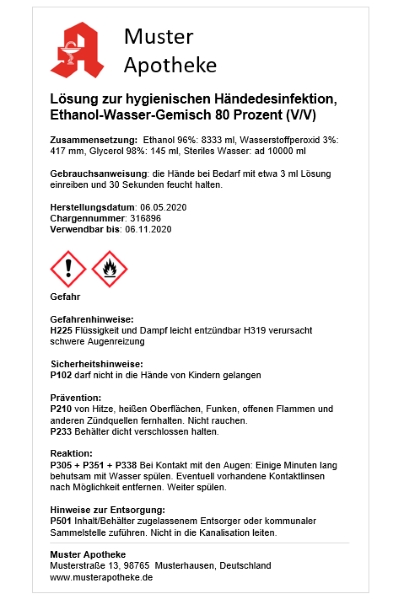 Voorbeeldlabel voor desinfectiemiddel