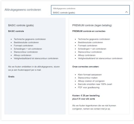 Etiketten configurator: Selectie van afdrukgegevens controleren