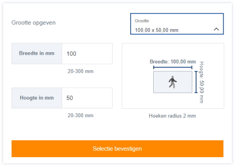 Etiketten Configurator, selectieveld Etiketten grootte_nederlands