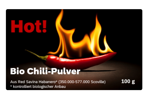 Online rollenetiketten in digitale druk bestellen: Etiket Bio-Chili, rechthoekig