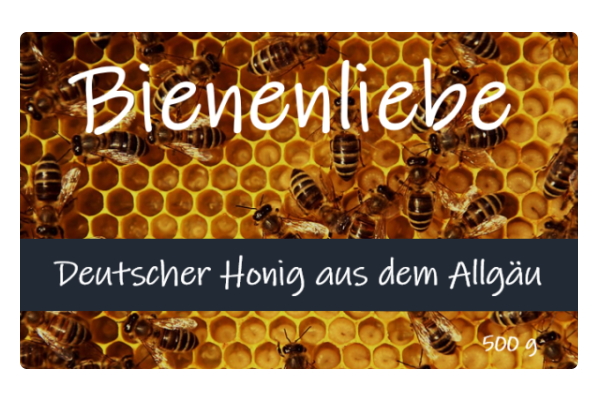 Rollabels online bestellen in digitale druk: Etiket Bienenliebe-honing, rechthoekig