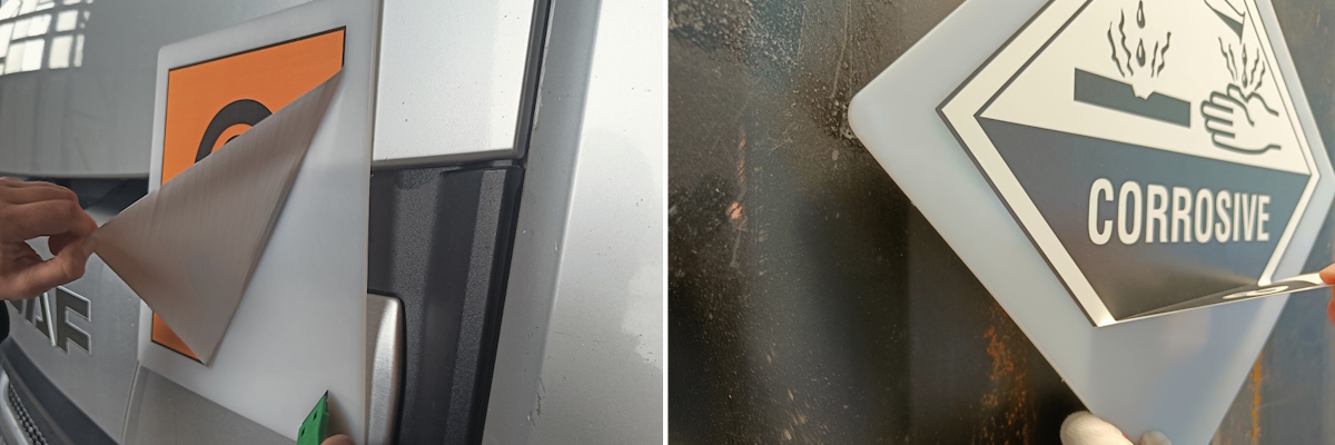 Gevarenstoffen- en gevaarlijke goederenetiketten: PE-bord met placard