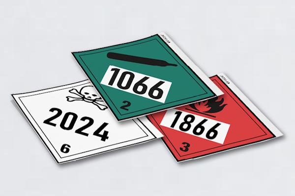 Gevarenstoffen- en gevaarlijke goederenetiketten: Placards / grote etiketten gepersonaliseerd met UN-nummer