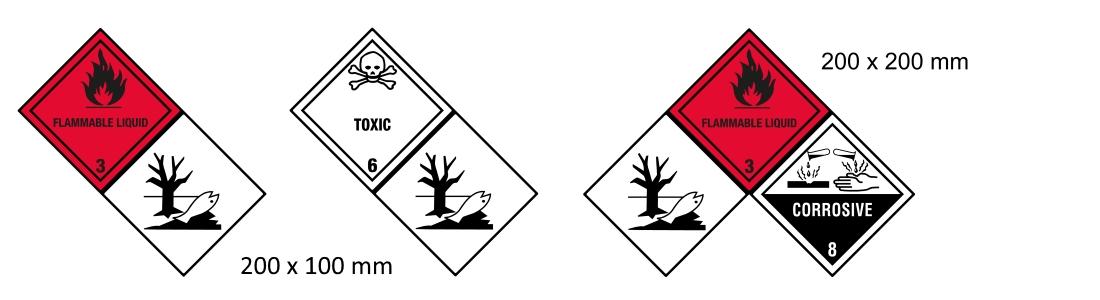 Gevarenstof- en gevaargoedlabels: Voorbeelden van 2-in-1 en 3-in-1 gevarenlabels