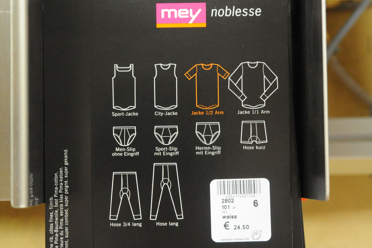 Laseractiveerbare etiketten: productlabel op Mey verpakking, uitsnede