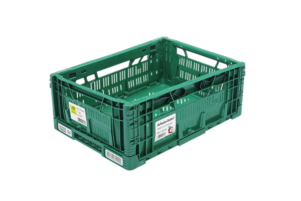 Groene herbruikbare container (opvouwbare doos), ideaal om te labelen met wash-off etiketten.