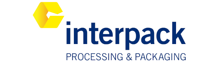 Logo van de interpack, een beurs voor verwerking en verpakking, met de slogan 'VERWERKING & VERPAKKING'.