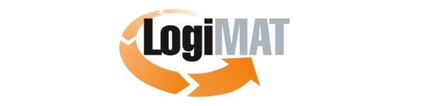 LogiMAT-logo met een oranje pijl die een cyclus vertegenwoordigt, en de tekst 'LogiMAT' in zwart en grijs.