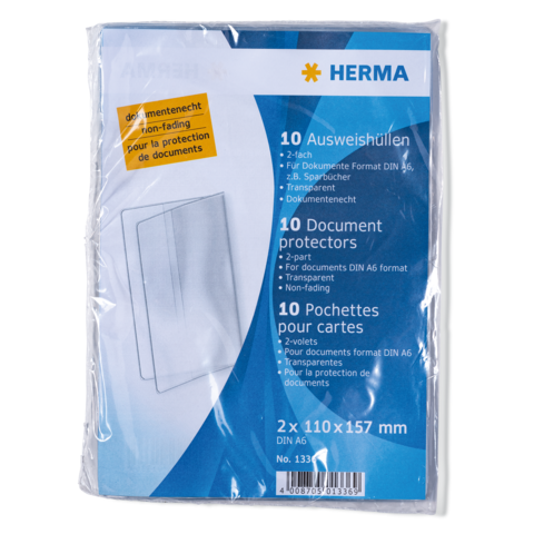 10 Ausweishüllen im DIN A6 Format, transparent und nicht verblassend, verpackt in einer Kunststoffhülle.
