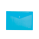 Blauer, transparenter Ordner mit einer Klappe und einem Druckknopfverschluss. Ideal für die Aufbewahrung von Dokumenten.