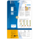 Verpackungsrückseite mit Informationen zu HERMA-Etiketten, einschließlich Softwarehinweis und Farbcodes für Etikettenanpassungen.