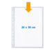 Leeres Blatt im Format 20 x 30 cm, in einer durchsichtigen Hülle mit einem nach unten zeigenden Pfeil.