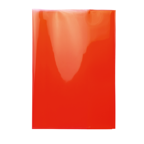 Rotes, glänzendes Dokumentenblatt in vertikaler Ausrichtung.