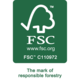 FSC-Logo, das für verantwortungsvolle Forstwirtschaft steht, mit der Webadresse www.fsc.org und der Kennnummer FSC C110972.