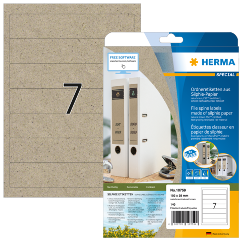 Ordneretiketten aus Silphie-Papier mit der Aufschrift "7", verpackt in einer transparenten Hülle.
