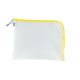Transparente Tasche mit gelbem Reißverschluss, geeignet zur Aufbewahrung von Schreibwaren oder kleinen Gegenständen.
