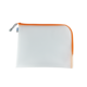 Weiße Tasche mit orangefarbener Reißverschlusskante, geeignet für die Aufbewahrung von Schreibwaren oder kleinen Gegenständen.