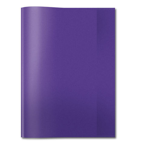 Lila Ordner mit glatter Oberfläche und einer seitlichen Tasche für Dokumente.