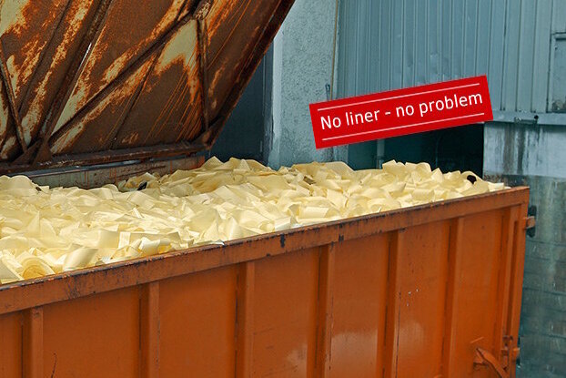 Container met draagpapierafval, afval vermijden met het HERMA InNo-Liner-systeem (zonder bijschrift), liggend formaat