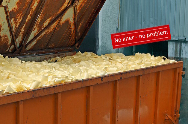 Container met draagpapierafval, afval vermijden met het HERMA InNo-Liner-systeem (zonder bijschrift), liggend formaat