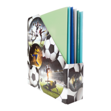 Ordner mit Fußballmotiven und bunten Trennblättern in verschiedenen Farben.