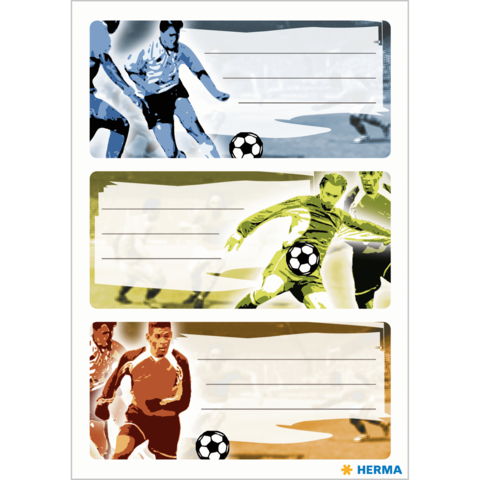 Drei Fußballspieler in verschiedenen Posen, mit Platz für Text darunter. Die Spieler sind in unterschiedlichen Farben dargestellt.