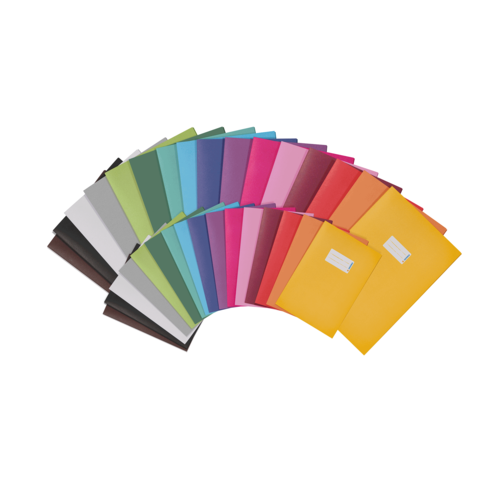 Bunte Aktenordner in verschiedenen Farben, angeordnet in einem Halbkreis.