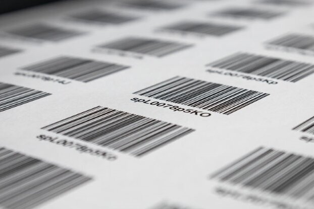 HERMA barcode-labels met doorlopende nummers, etikettenrol in de digitale drukmachine, liggend formaat