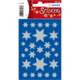 Blaue Sticker mit verschiedenen silbernen Sternen in unterschiedlichen Größen und Formen, verpackt in einer dekorativen Folie.