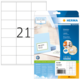 Etikettenblatt mit der Nummer 21 und einer Produktverpackung für HERMA Etiketten, die verschiedene Anwendungsmöglichkeiten zeigt.