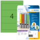 Grüne Ordneretiketten mit der Nummer 4 und einem Rückseitendesign, das verschiedene beschriftete Ordner zeigt.