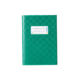 Grünes Notizbuch mit einer weißen Etikette, auf der "HERMA" steht. Das Cover hat ein strukturiertes Muster.