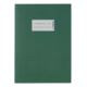 Grünes Heft mit einem weißen Etikett, das Platz für Beschriftungen bietet.