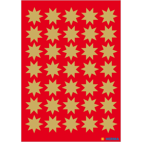 Ein roter Hintergrund mit 36 goldenen Sternen, die gleichmäßig in einem Raster angeordnet sind.